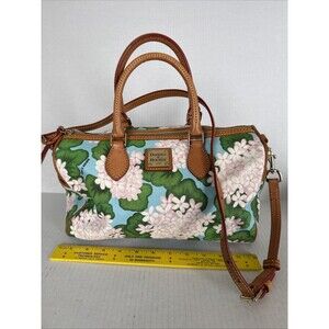 Dooney & Bourke Pink Blue Hydrangea Floral Leather Satchel Bag W/Strap $398